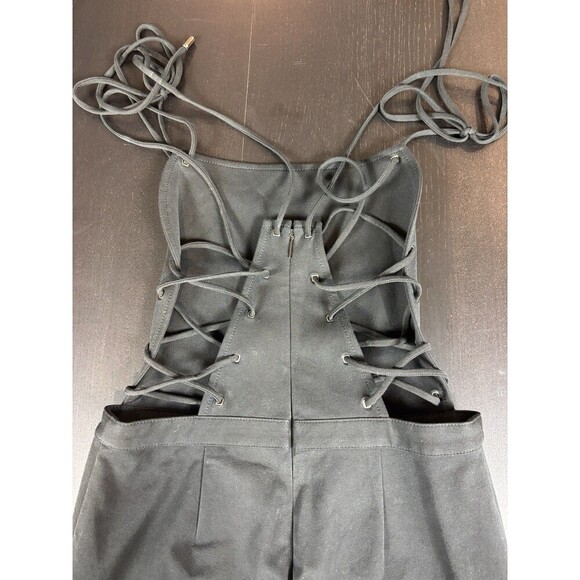 Haute Hippie Formal Jumpsuit Black 6 Wide Leg Lace Up Back Zip Sleeveless Strapp - Picture 5 of 13